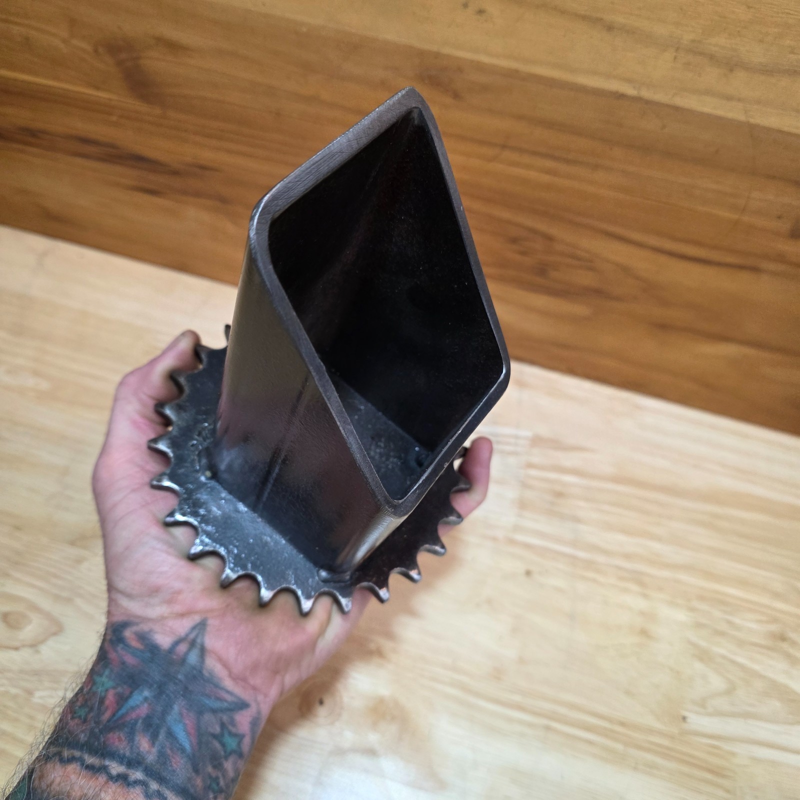 Industrial Steel Desk Organizer | Welded Reclaimed Gear Pen Holder