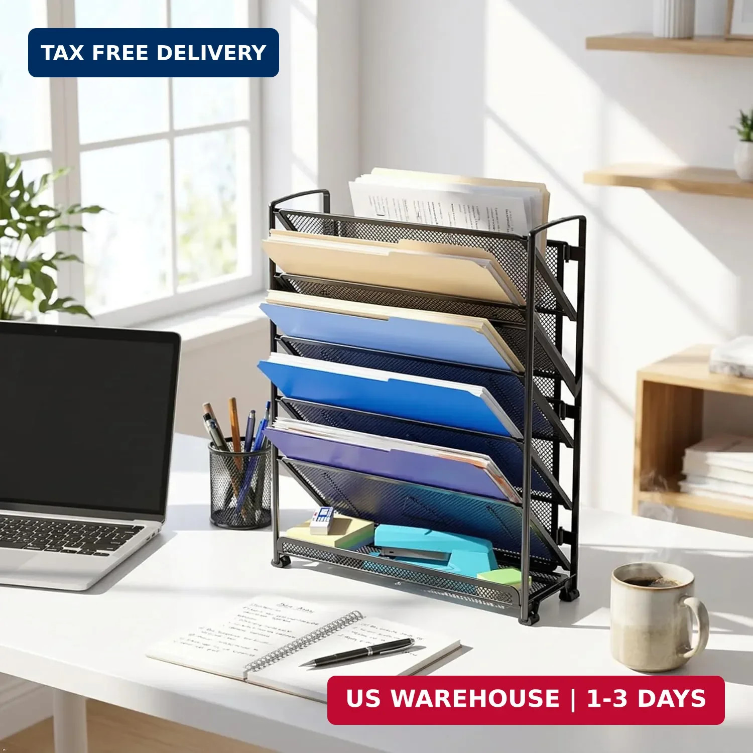Simple Houseware 6-Tier Wall Mount Document Letter Tray Organizer, Black