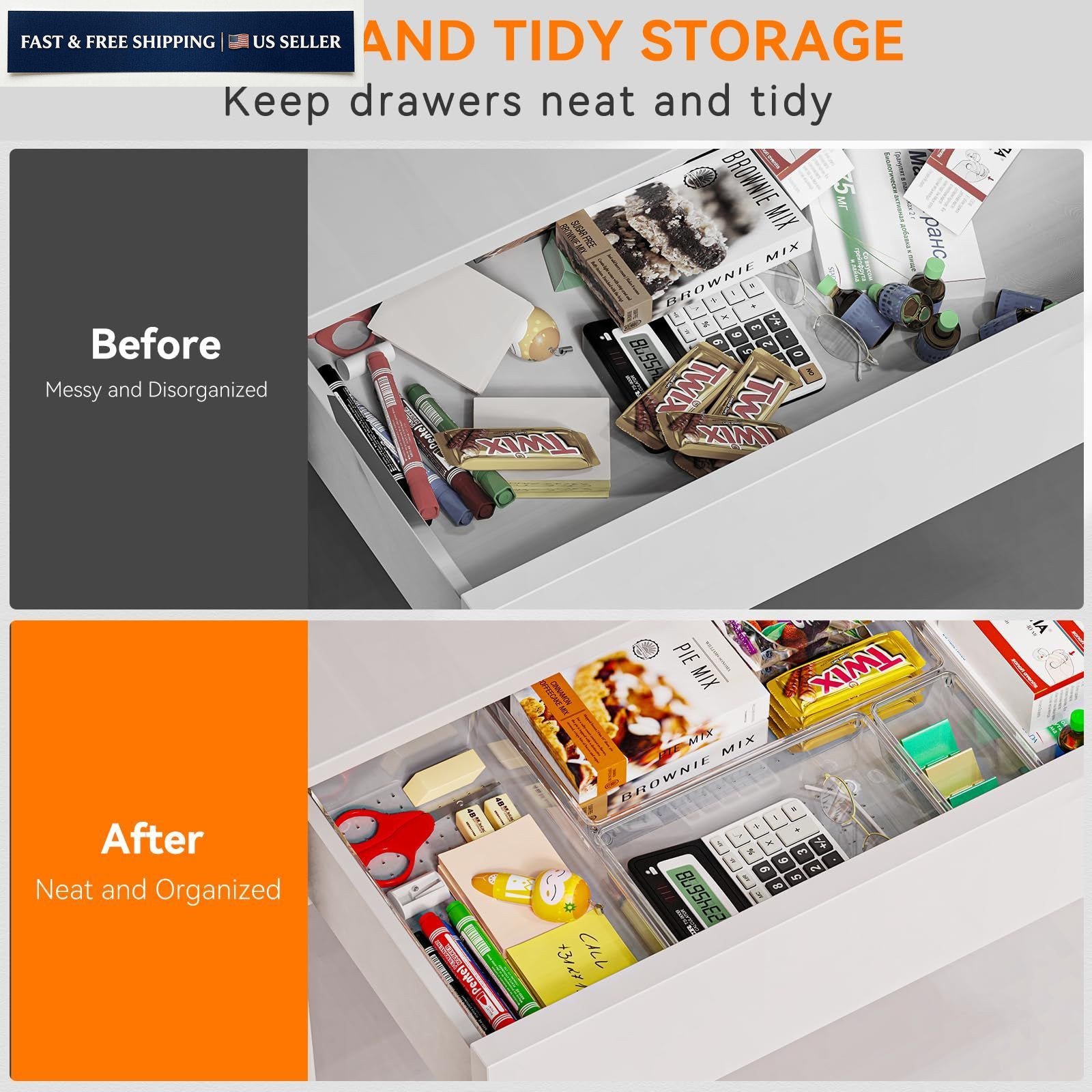 6 Pack Large Clear Plastic Drawer Organizer Trays, Acrylic 6 Pack,