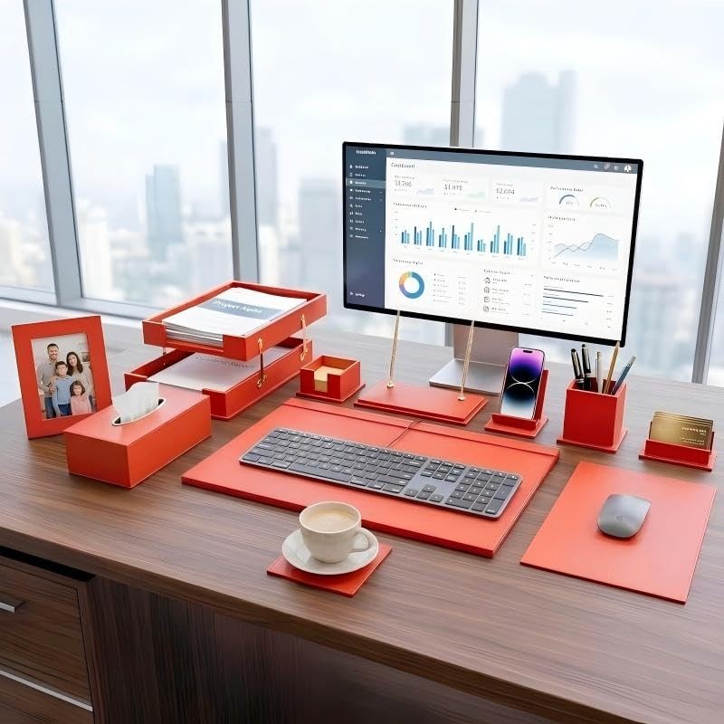 Luxury Executive Leather Desk Organizer Set –15-Piece Office Desk Accessories…