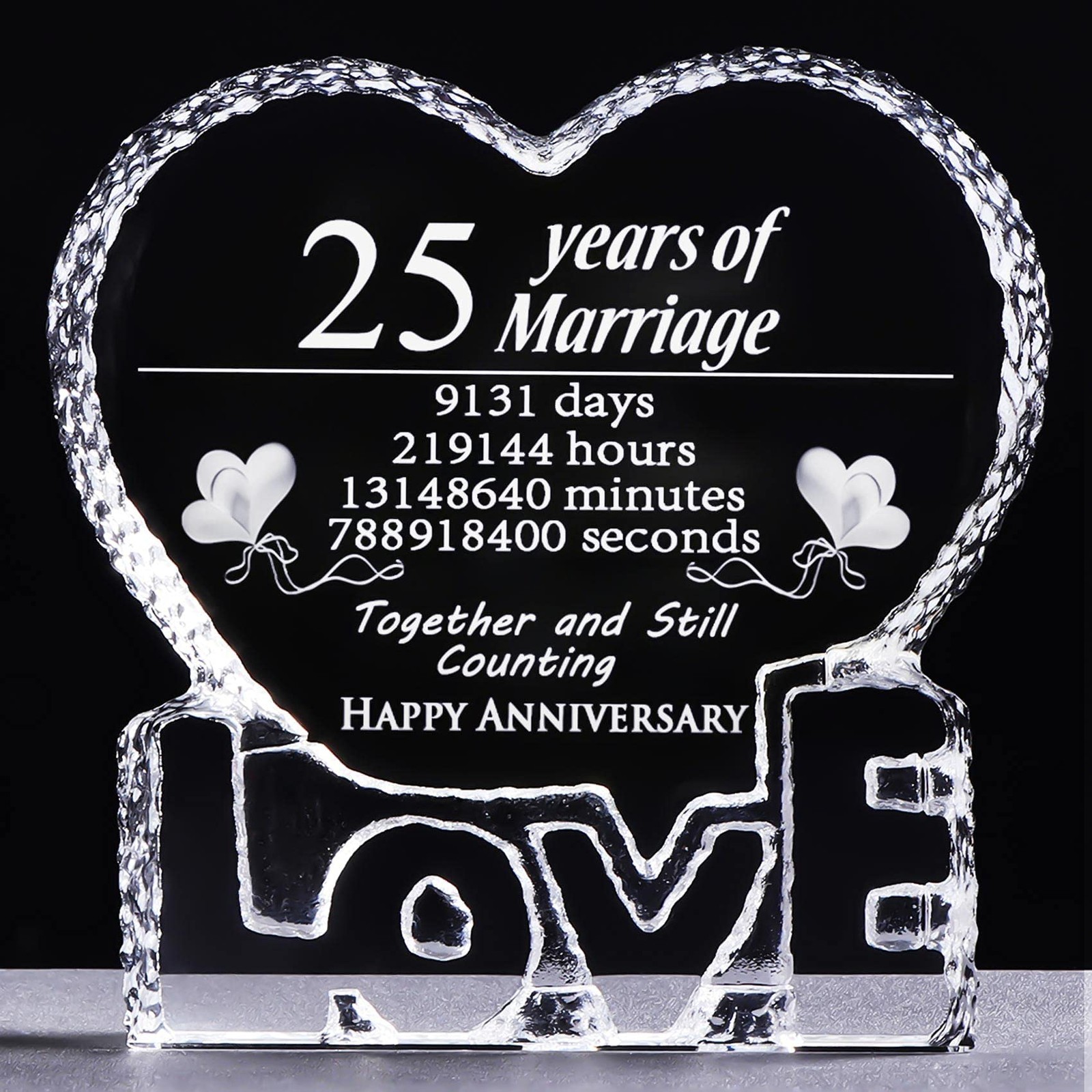 Ywhl 25 Year Marriage 25Th Wedding Anniversary Crystal Paperweight Keepsake