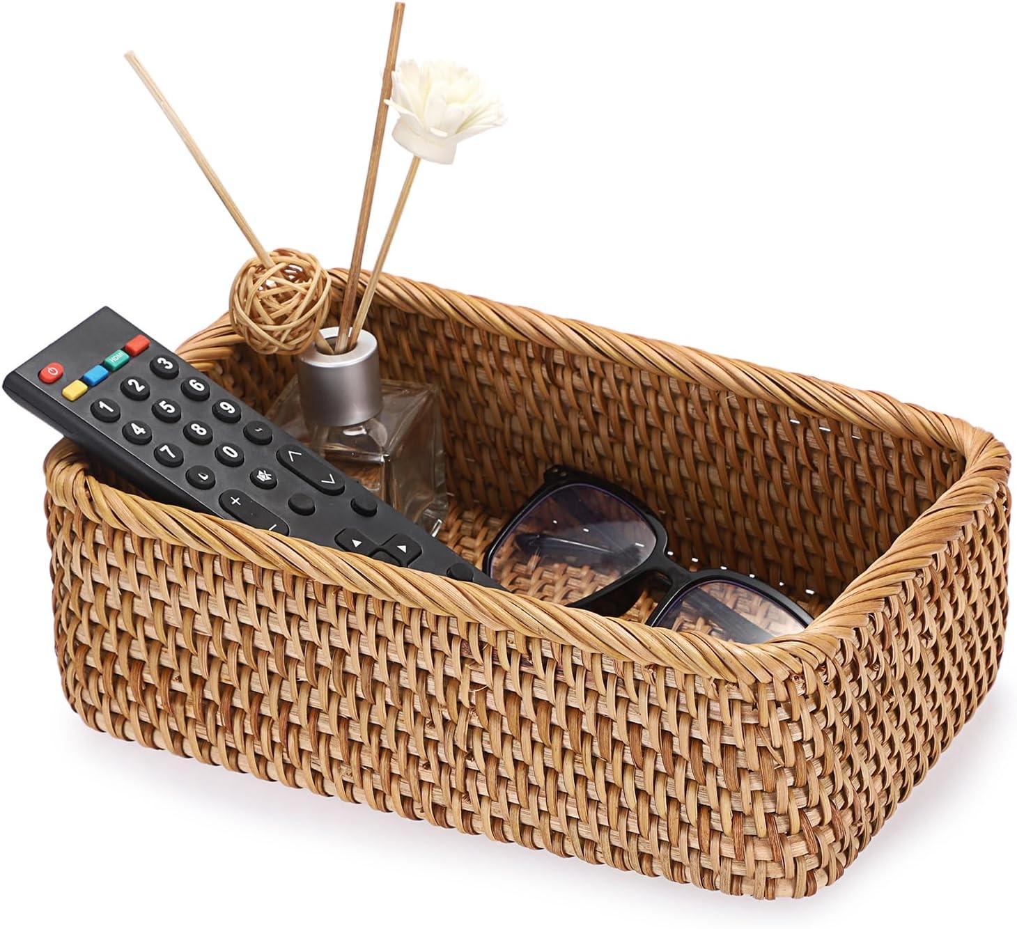 Small Remote Basket for Coffee Table Entryway Living Room Rattan Serving Tray…