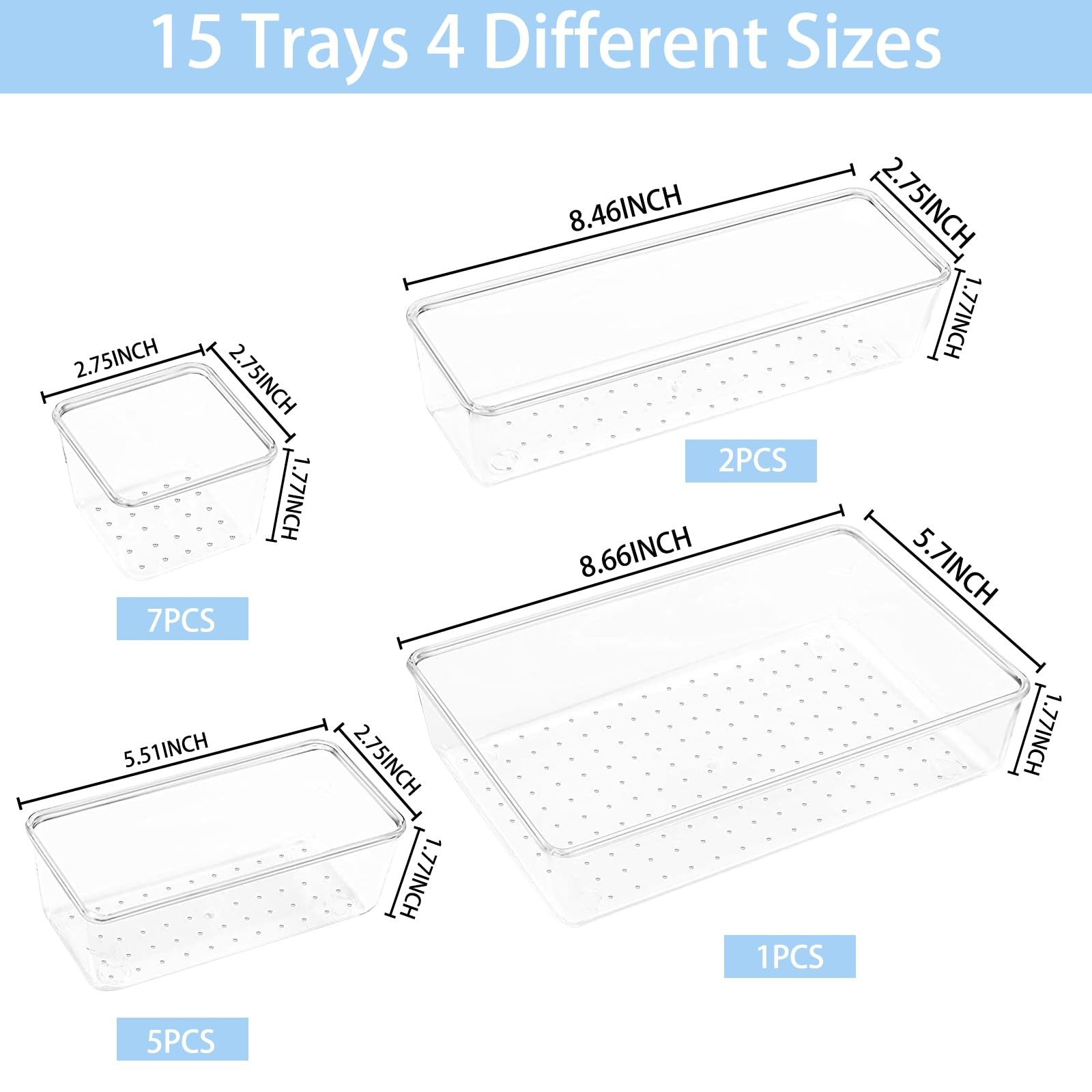 Manalete Drawer 15Pack(0-0-1-2-5-7), clear drawers organizer set of 15