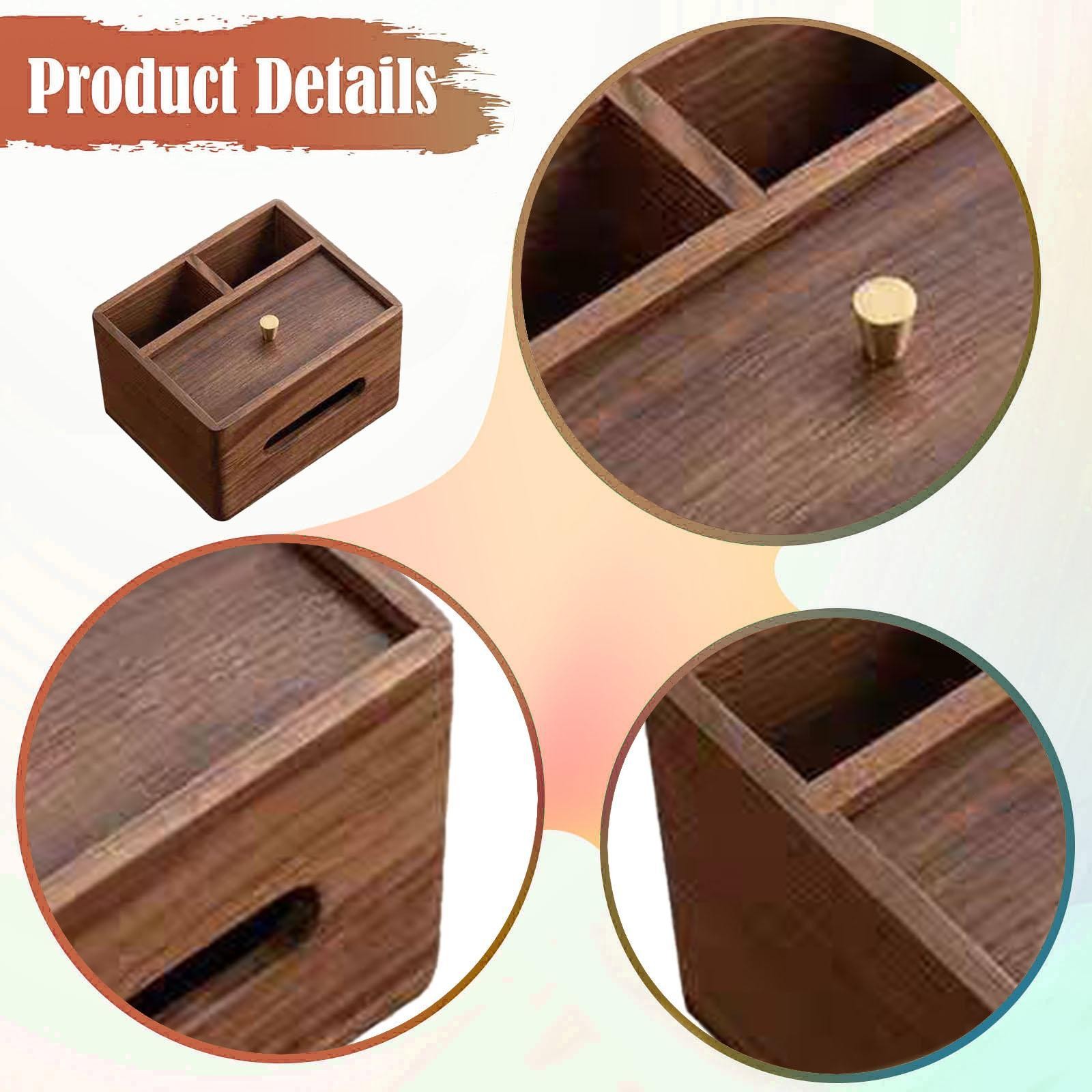 Tissue Box Cover Desk Organizer Wooden Rectangle Bedroom Home Office for Glasses
