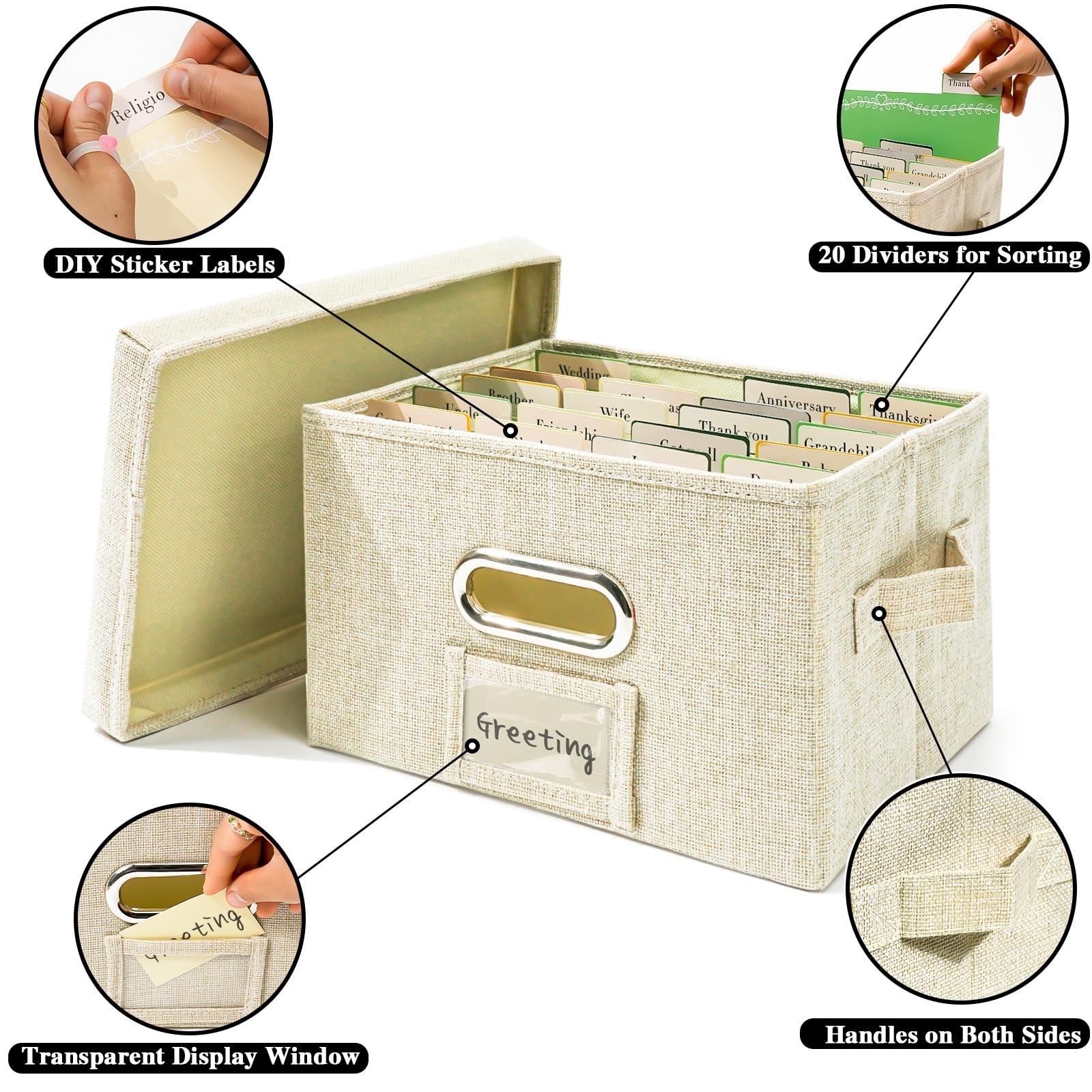 Vienrose Greeting Card Organizer 2 Pack, Storage Box with 20 2 Beige