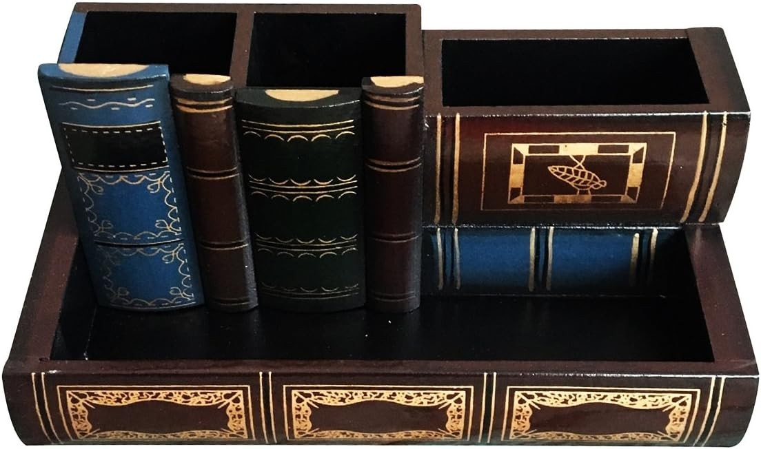 Decorative Pen Holder W/ Storage Compartment Wooden Pencil Holder & Organizer