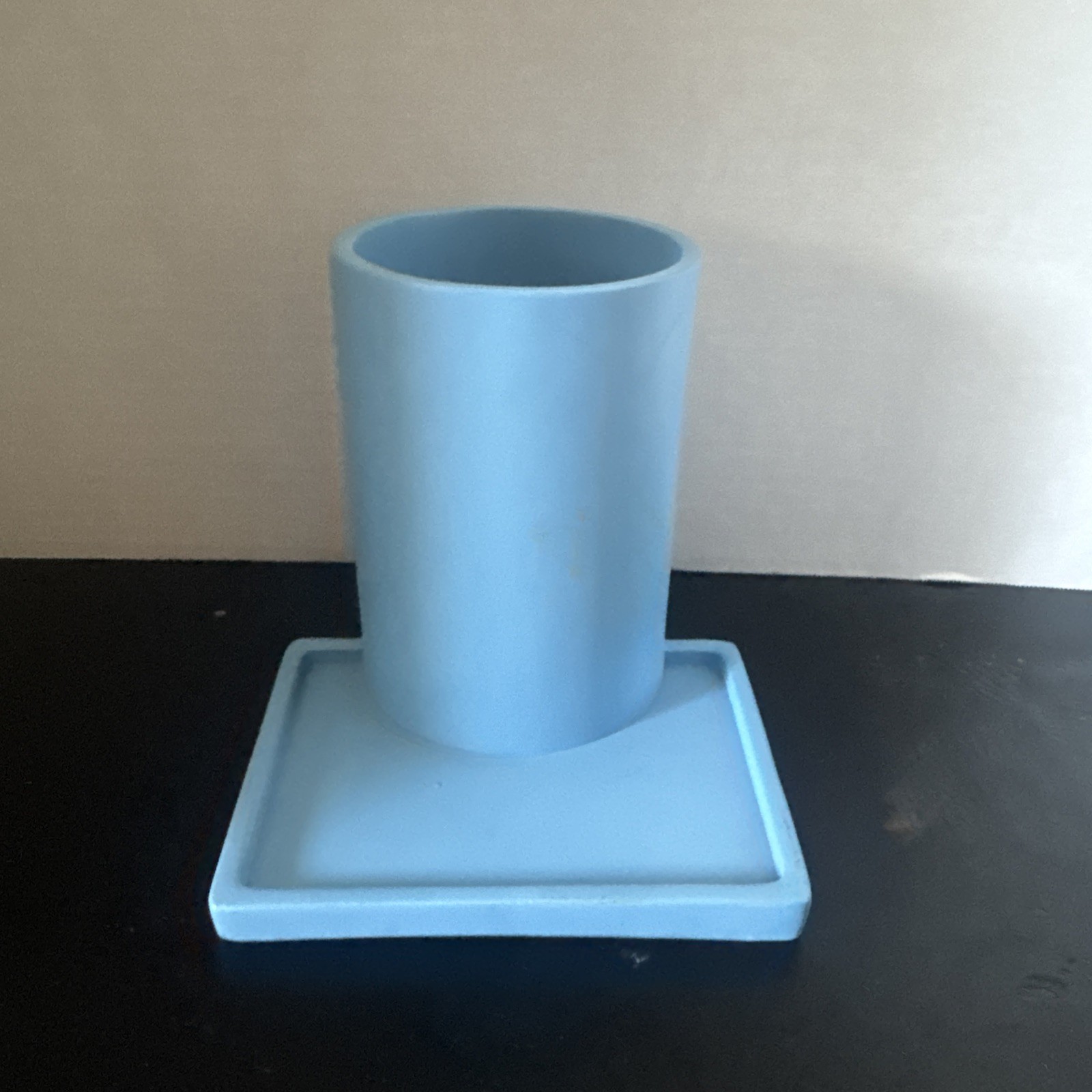 Ashland Spring Pen Cup w/ Tray Base, Solid Matte Modern Organizer Blue