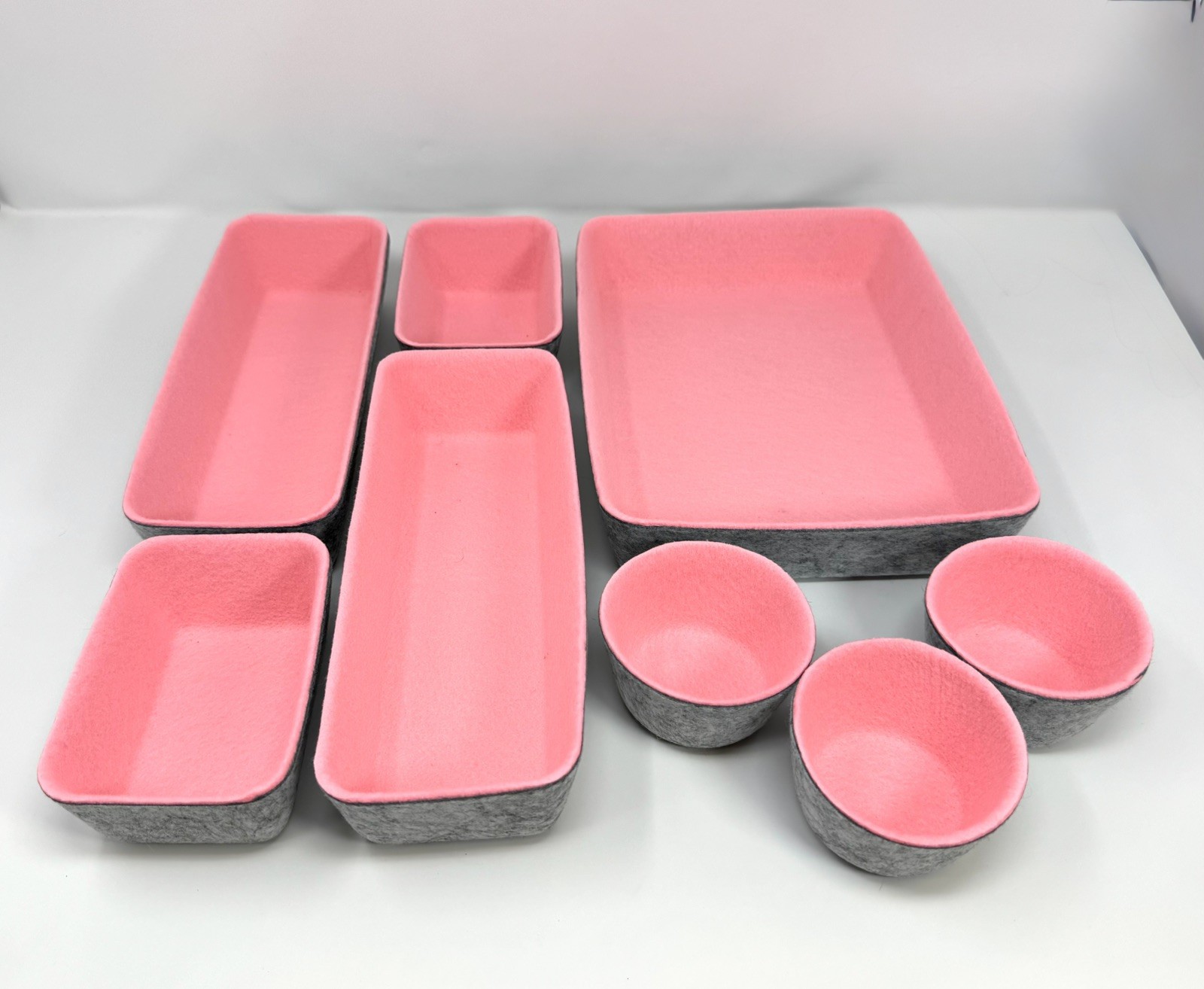 8 Piece Felt Desk Organizer Drawer Bins Set – Pink/Grey