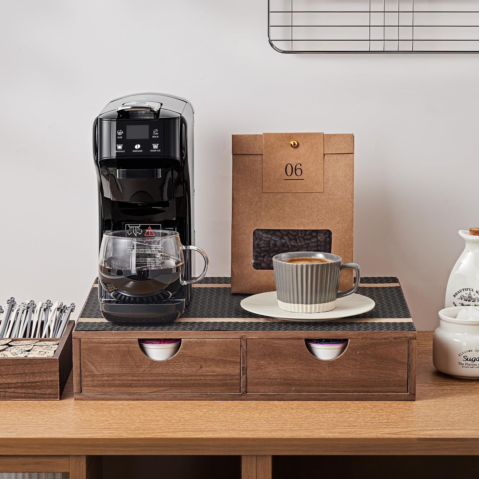 SMARTAKE Wooden K Cup Organizer Coffee Pod 15.3 x 12 x 3.1 inches, Wood