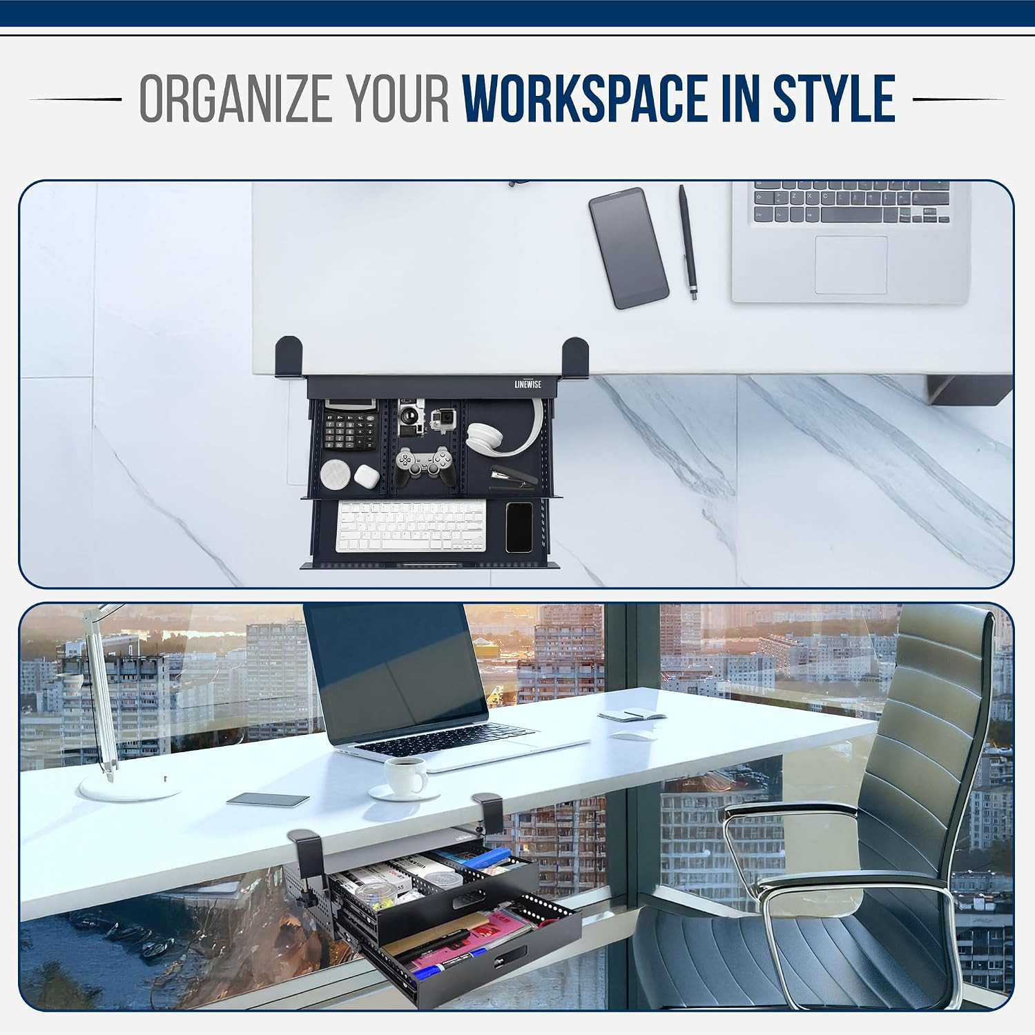 Clamp-On Under Desk Drawer – No-Drill Metal Organizer for Home & Office