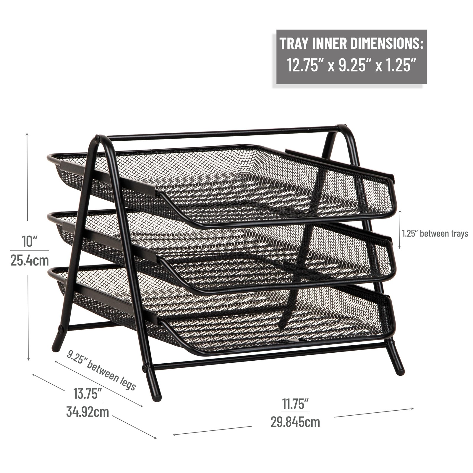 Mind Reader 3-Tier Paper Tray Desktop Organizer File Storage Office Metal Mesh