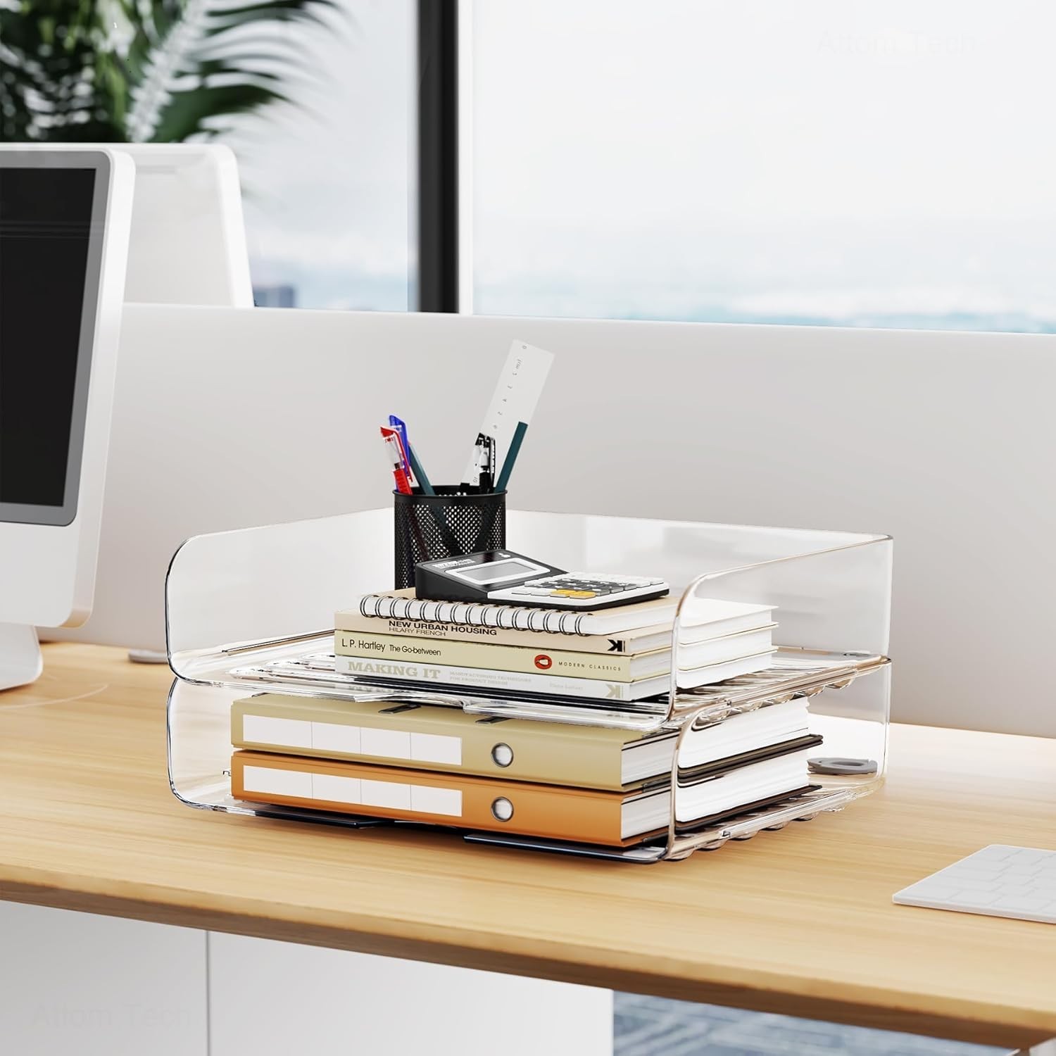 Elegant A4 Stackable Desk Organizer Set – Clear PET Letter Trays for Document…