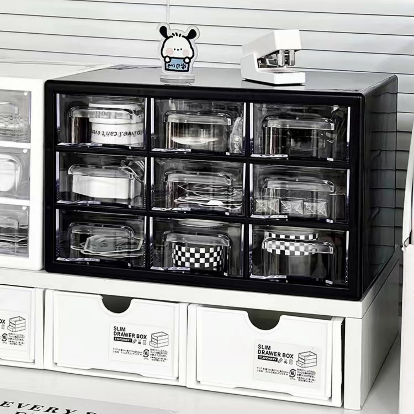 1 PCS Large Desktop Drawer Organizer 9 Clear Drawers 10.04×6.30×6.10 In Black