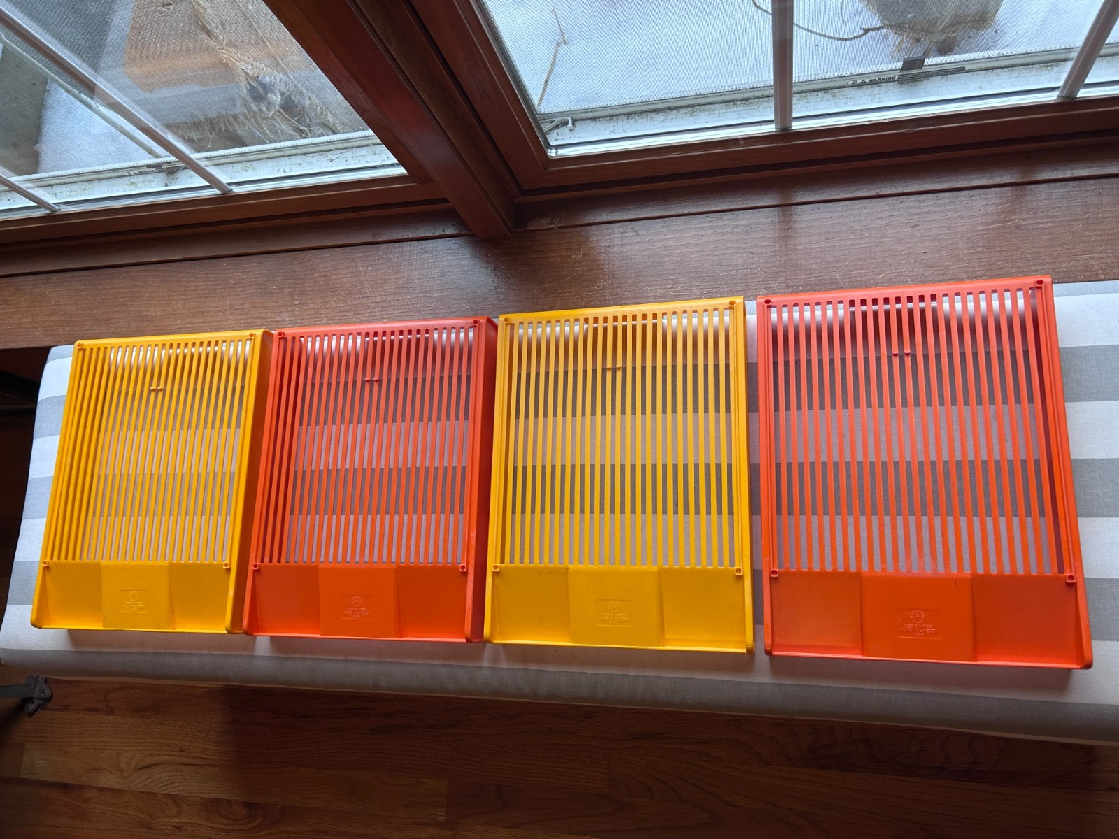 vintage Gustavsberg plastic stacking desk paper trays orange yellow MCM Sweden