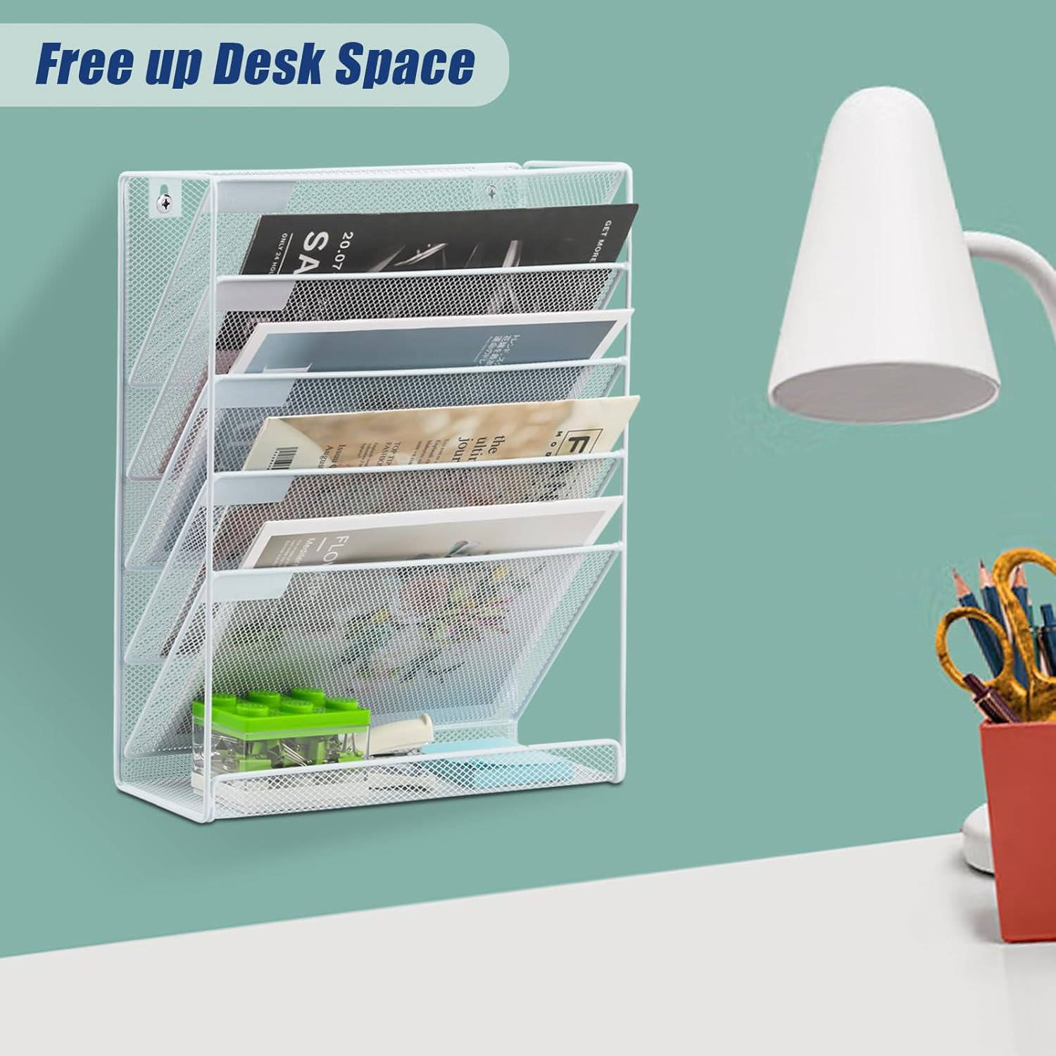 Desk File Organizer Mesh 6-Tier, Hanging Wall Mount Document Organization Stand,