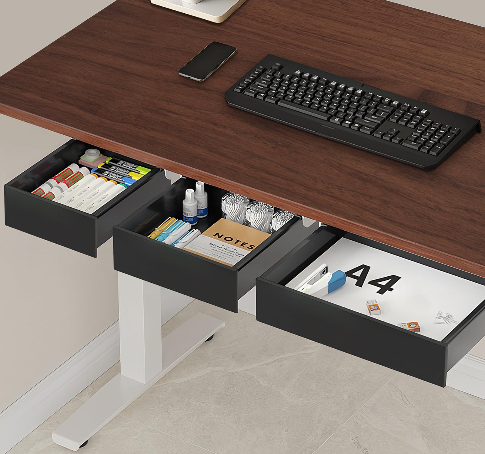 Under Desk Table Drawer Storage Organizer 3 Pack Slide Out Black Large Small
