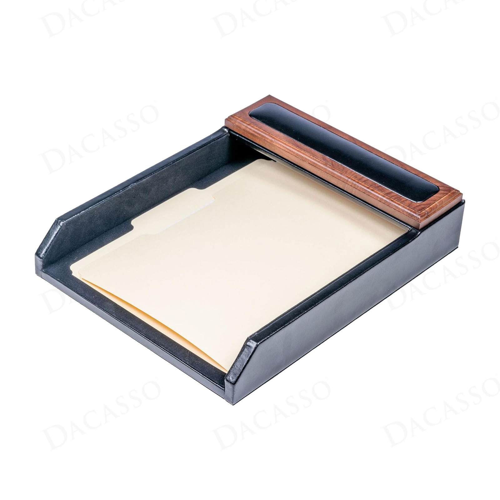 Walnut & Black Leather Luxury Letter Tray – Letter Holder & Organization – Ex…