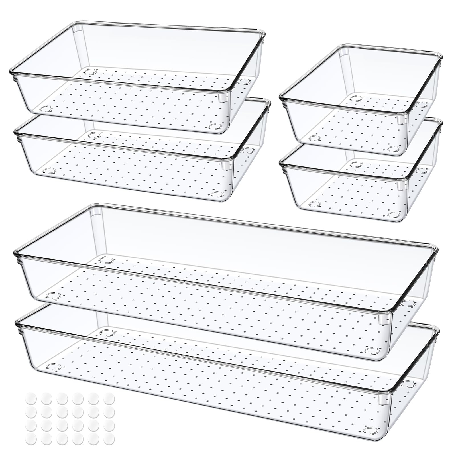6 PCS Clear Plastic Drawer Organizer, Large 15″ X 6″ 3-Size Acrylic Stackable…