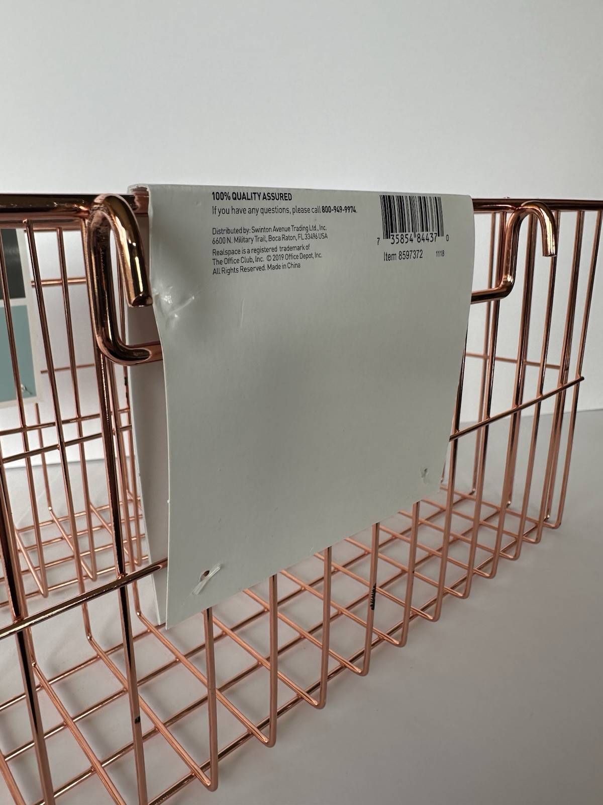 Realspace Rose Gold Wire Hanging Organizer System 1 Wall Grid & 2 Large Bins New