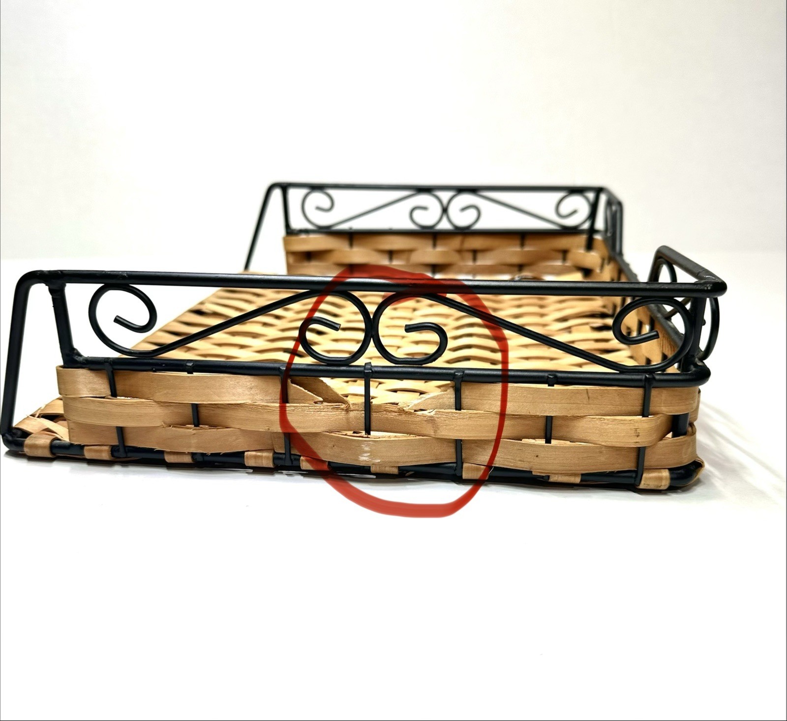 Letter Holder Wicker and Black Metal Desktop Tray Organizer Rustic
