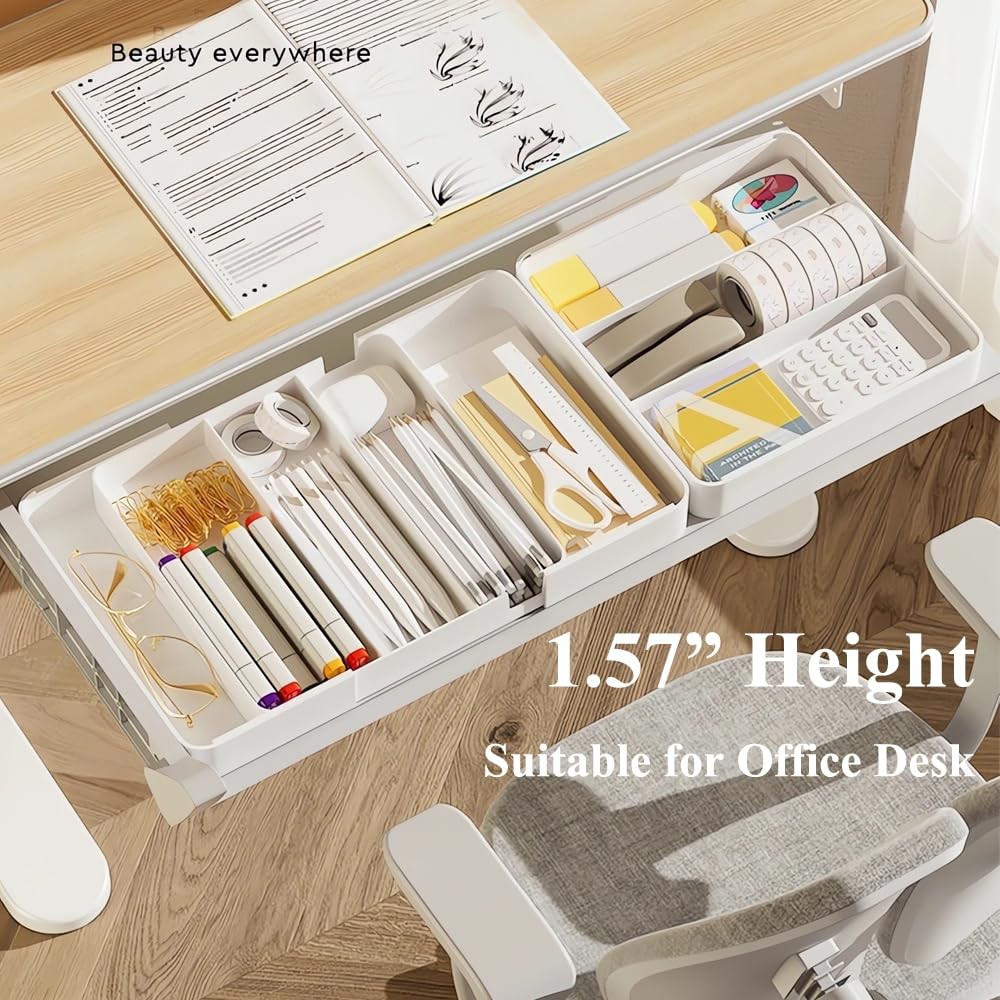 Shallow Drawer Organizer (1.57″ H), Modular Expandable Desk Divider (Width 10…