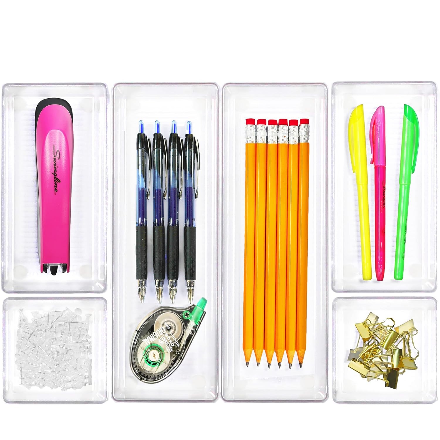 Clear Desk Organizer Office Storage Bins Drawer Dividers Assorted Sizes