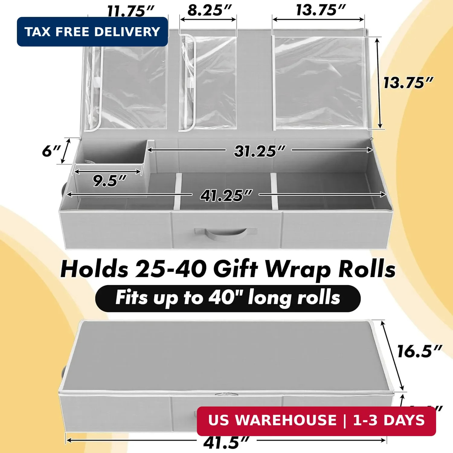 Simple Houseware 41.5″ Wrapping Paper Storage Organizer – Fits 40 Rolls with Adj