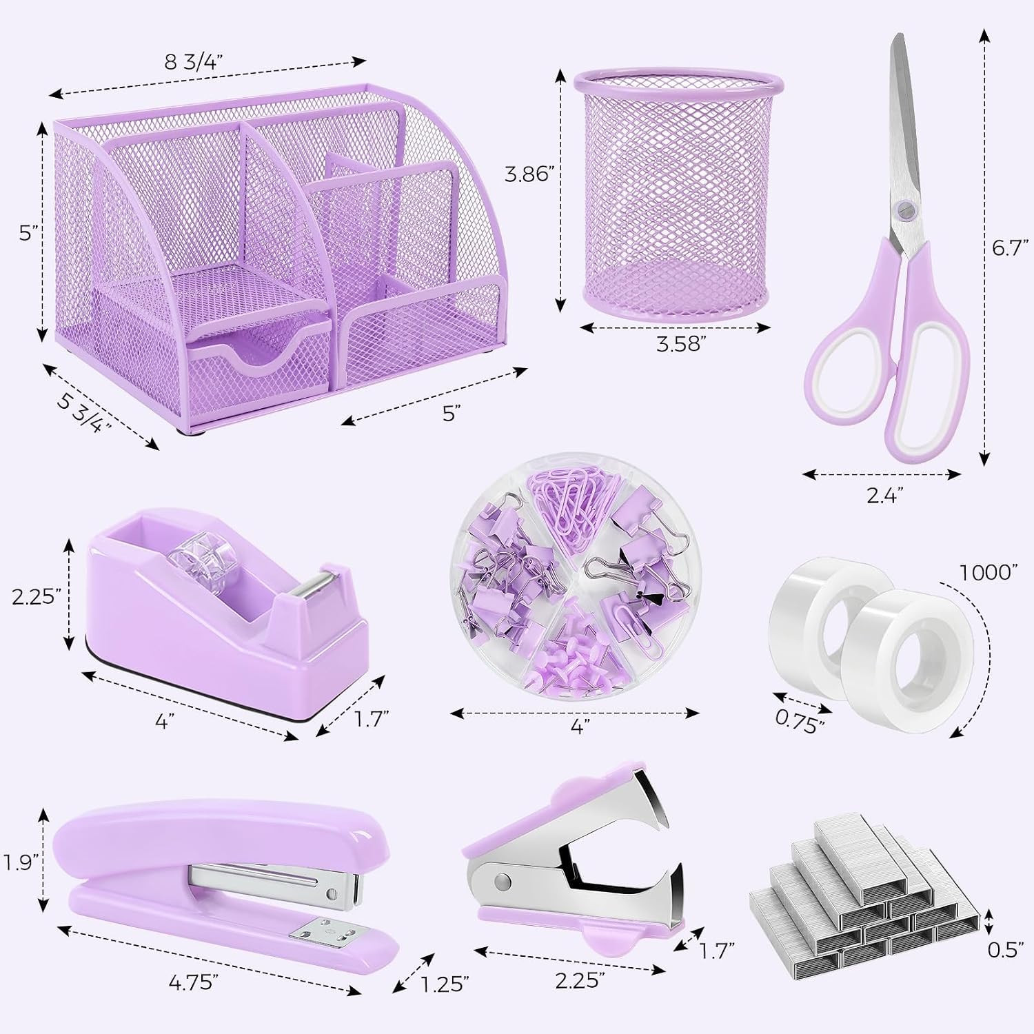 Purple Office Supplies, Purple Desk Organizer for Kids, Mesh Desk Organizer, Sta