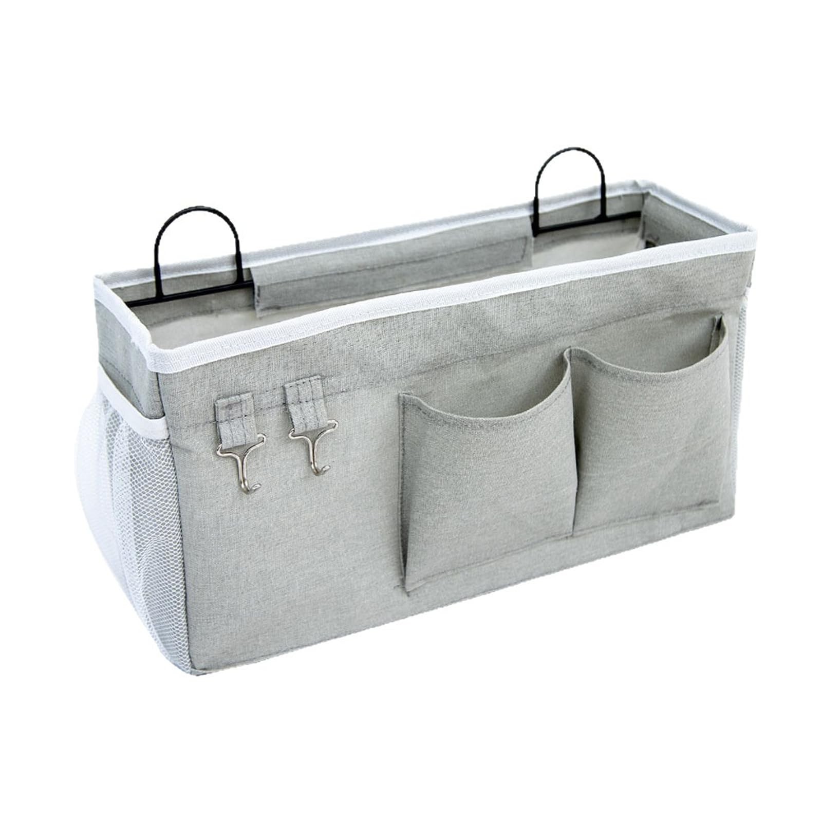 Bedside Storage Caddy with Metal Hooks, Large Capacity Hanging Bedside Organi…