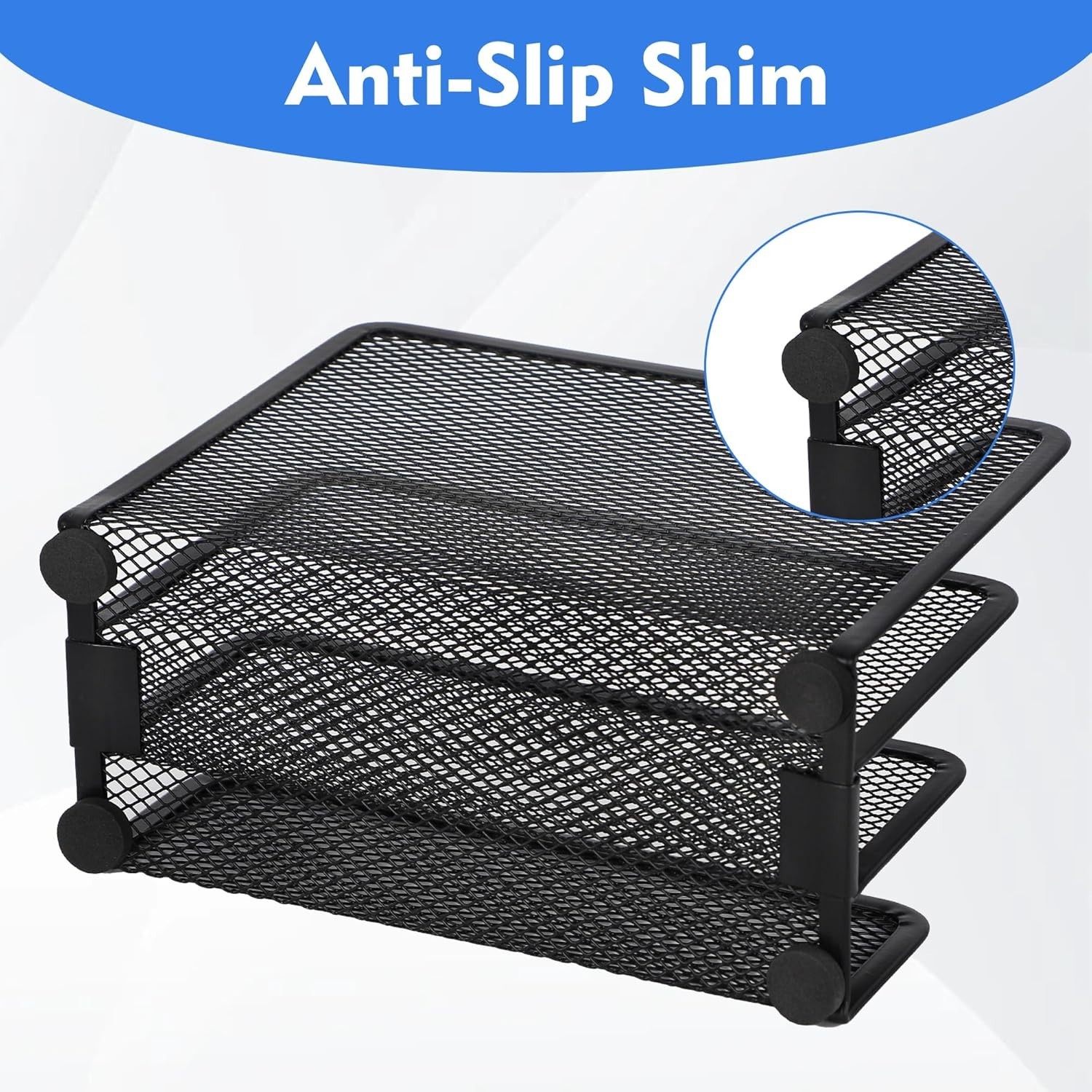 3-Compartment Desktop Organizer – Durable Rust Resistant Metal Mesh Black 2-Pack