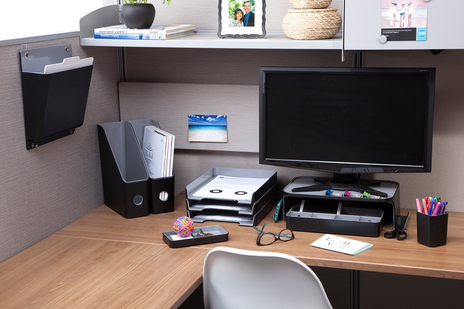 Stylish Black Paper Tray Organizer for Desk A4 Letter Size Durable Polystyrene