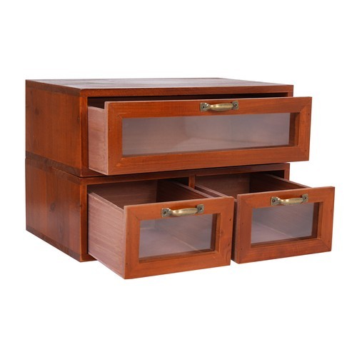 Vintage Desk Organizer Tabletop Storage Organization Box w/ 3 Drawers for Office