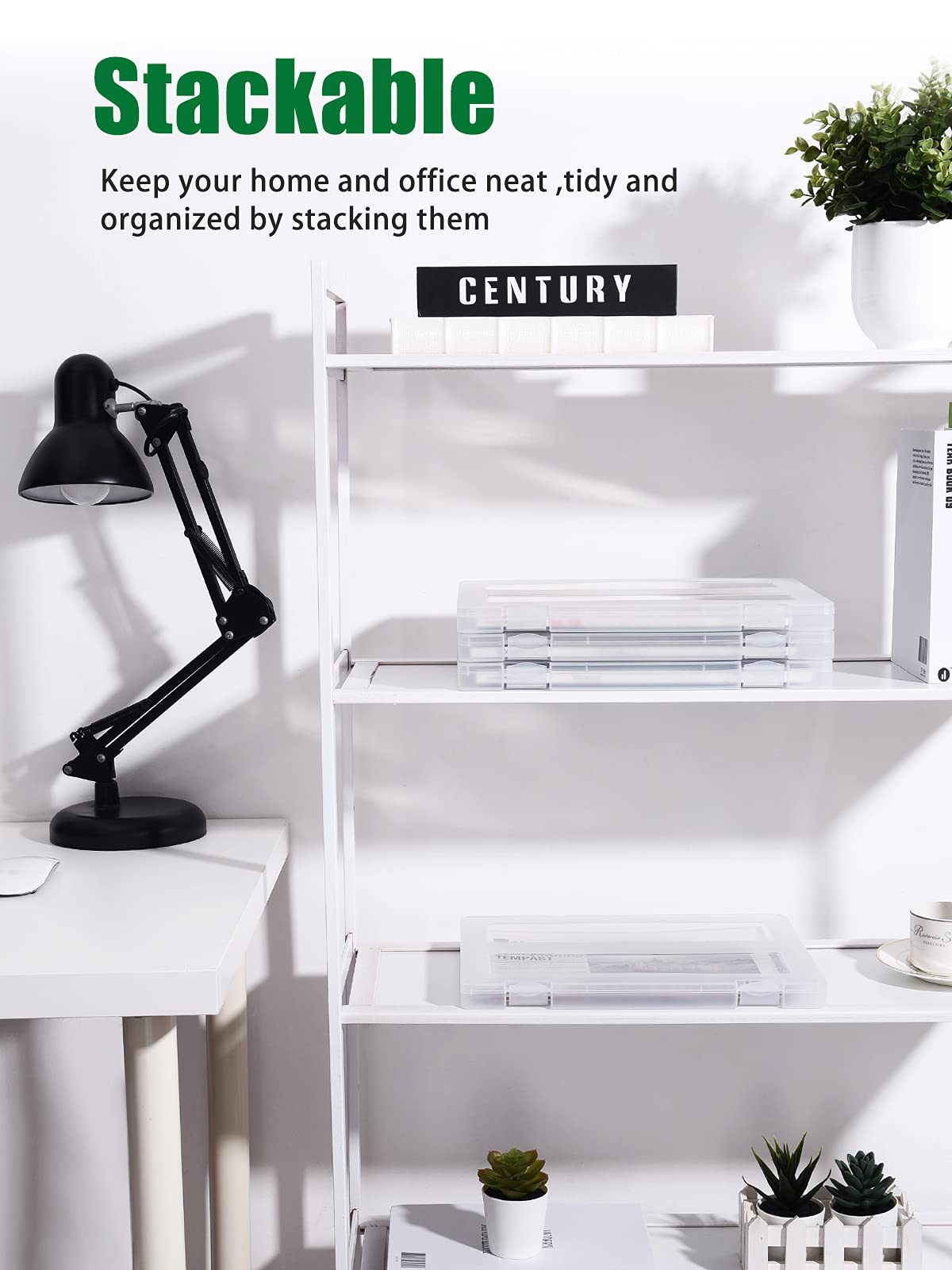Denkee 4 Pack A4 Paper Organizer Box, Plastic 8×10/16×20, 4 pack, Clear