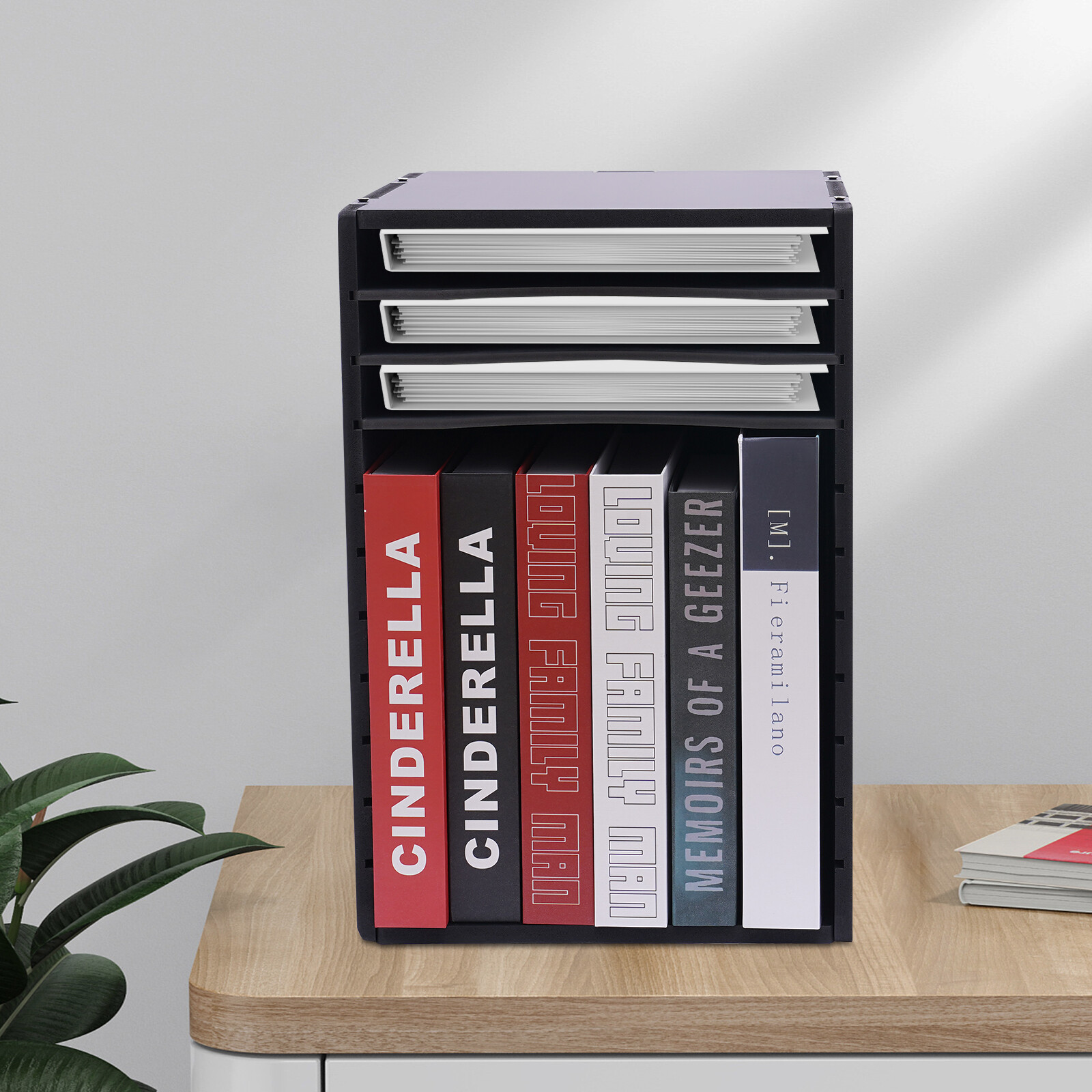 Vertical Desktop Sorter 11 Compartment Black Letter-size Shelves