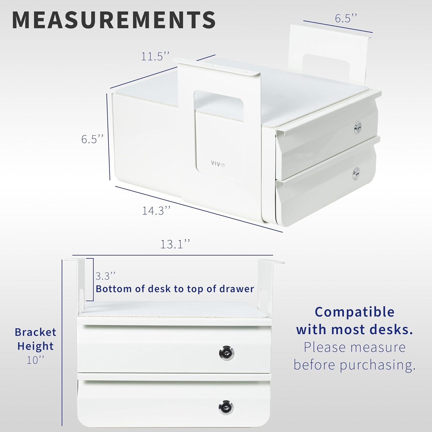 VIVO 13 Inch under Desk Double Stacked Slide Out Drawers with Lock, Secure Home