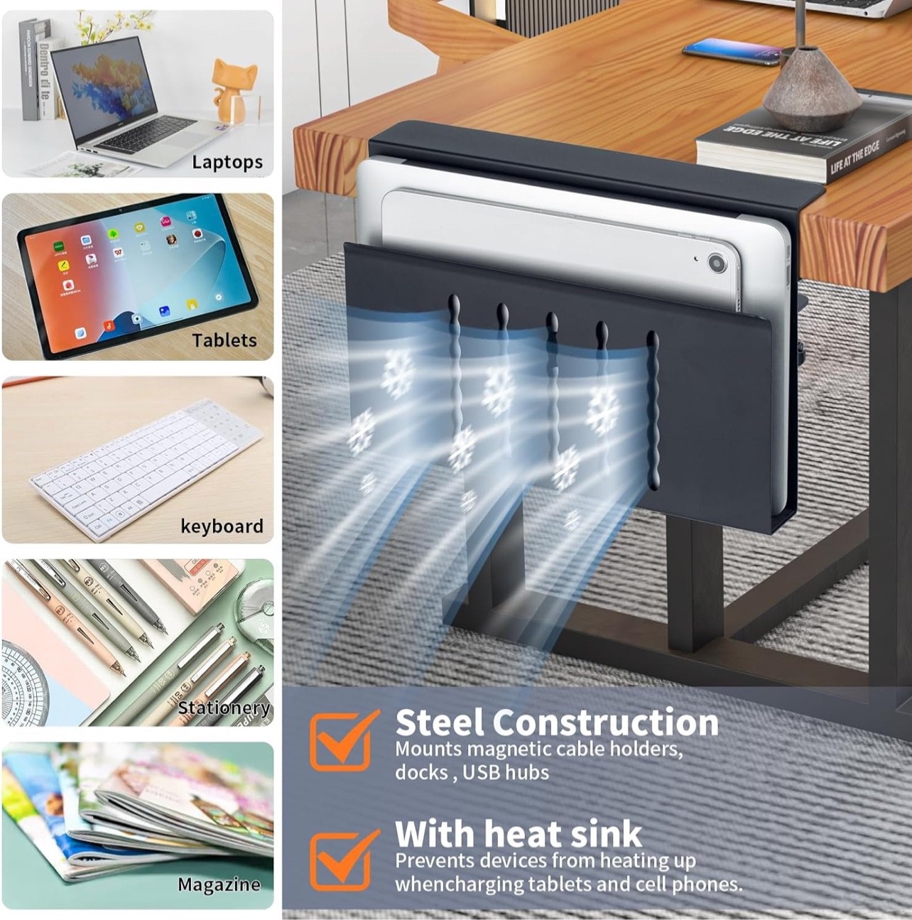 FEIKU Under Desk Organizer with Magnetic Pen Holder No Drilling Required to Hang