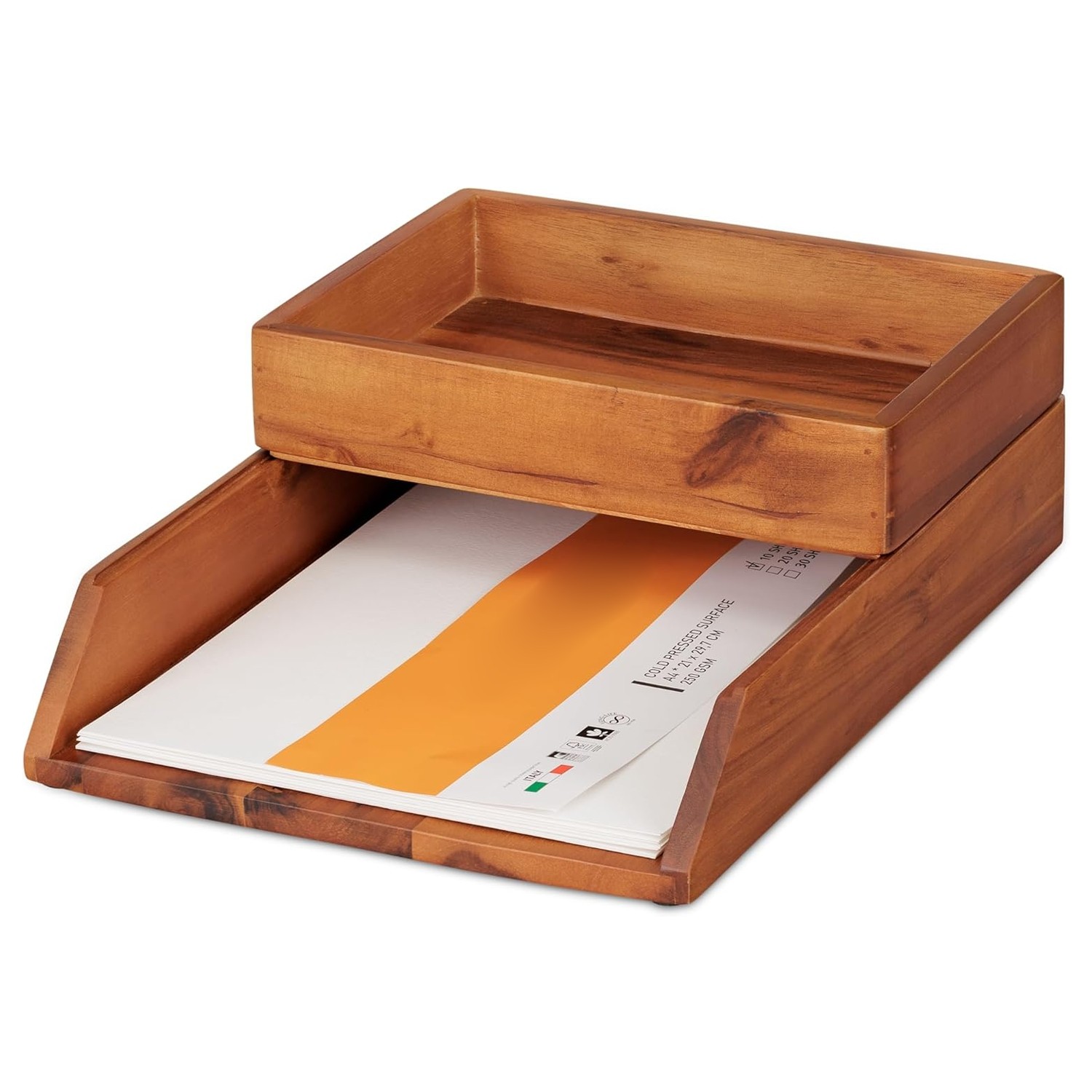 Set of 2 Wood Desk Organizer Letter Trays Tabletop Storage for6301