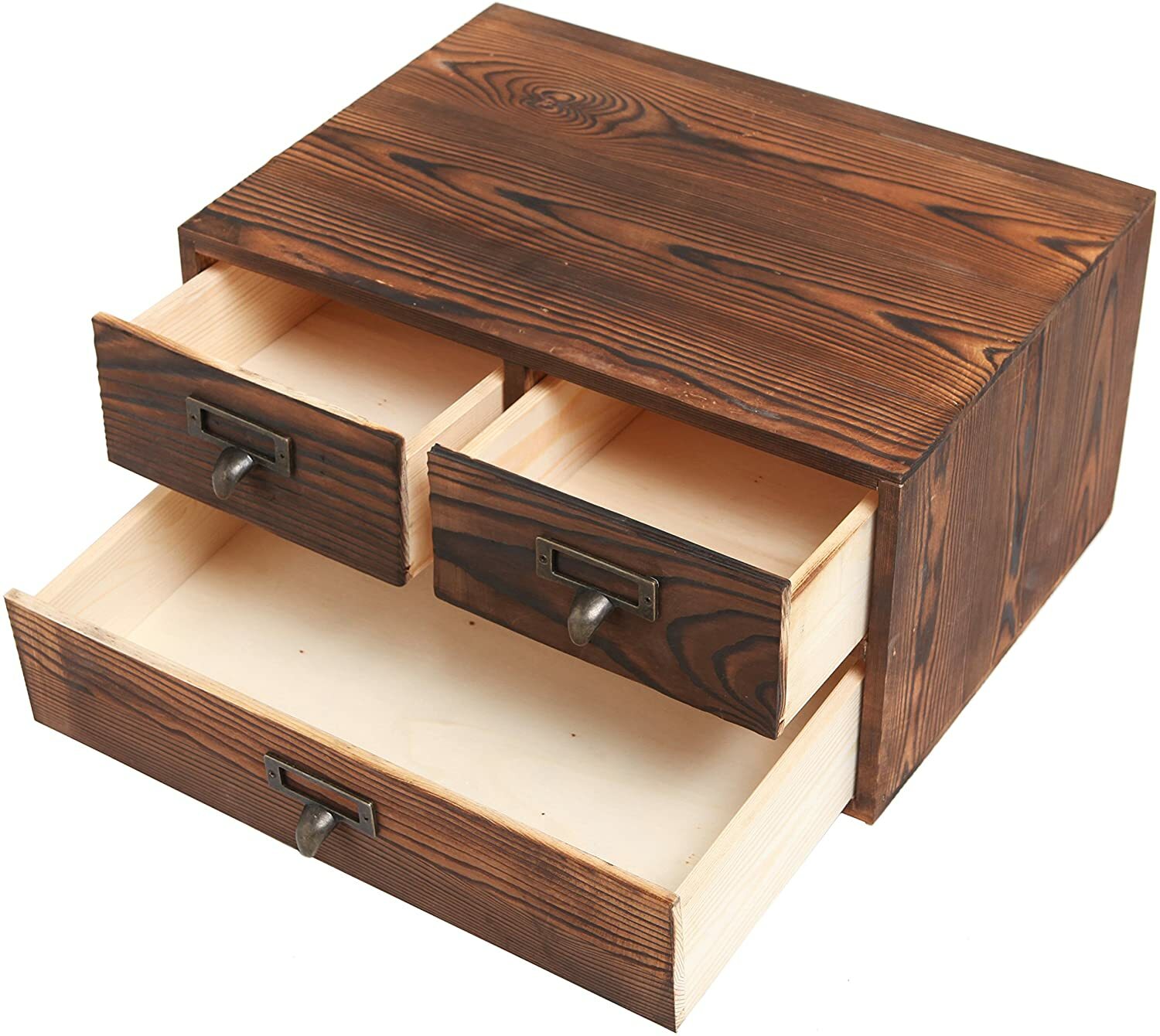 Rustic Dark Brown Wood Office Storage Cabinet/Jewelry Organizer w/ 3 Drawers
