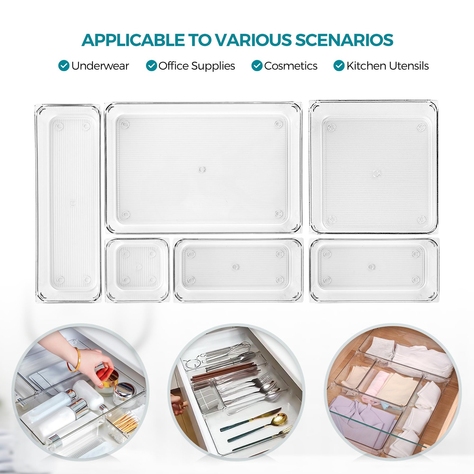 Ravinte Decor 6 Pack Drawer Organizer – 6″ X 9″ Clear 6″X 9″, Transparent