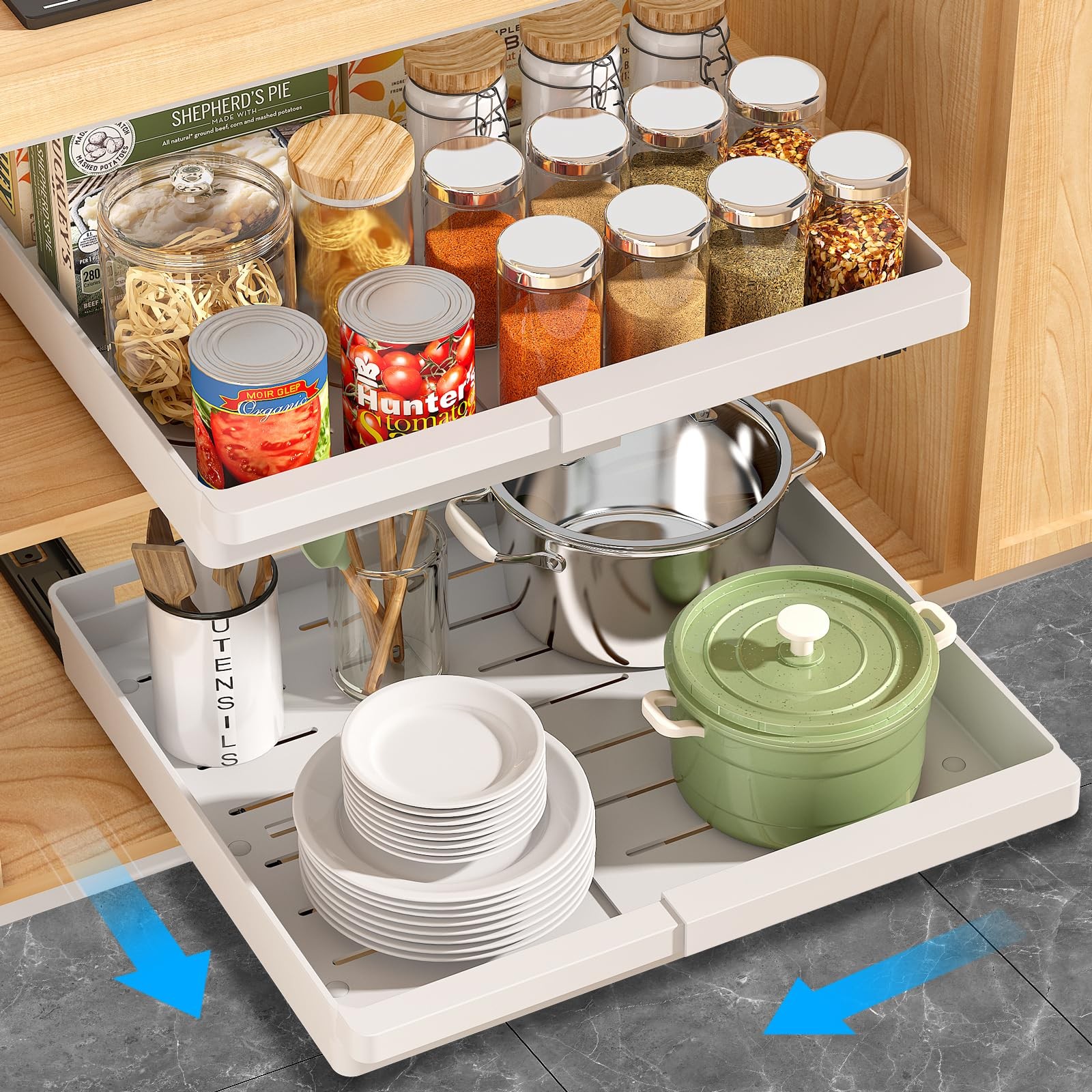 DOMNIU 2 Pack Pull Out Cabinet 16.9″D x 11.6″~17.5″W(2Pack/Plastic), White