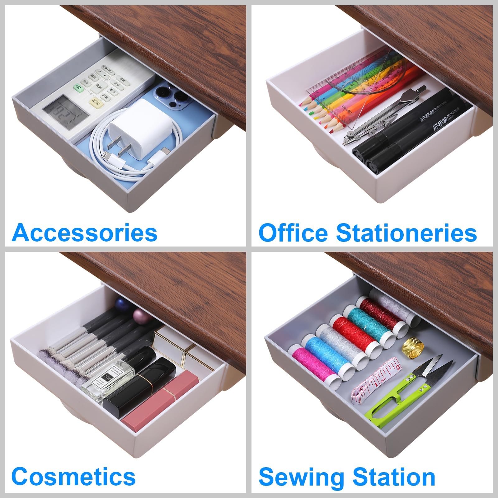 4 Pack Under Desk Drawer Self-Adhesive Desktop Storage Organizer, Hidden Atta…