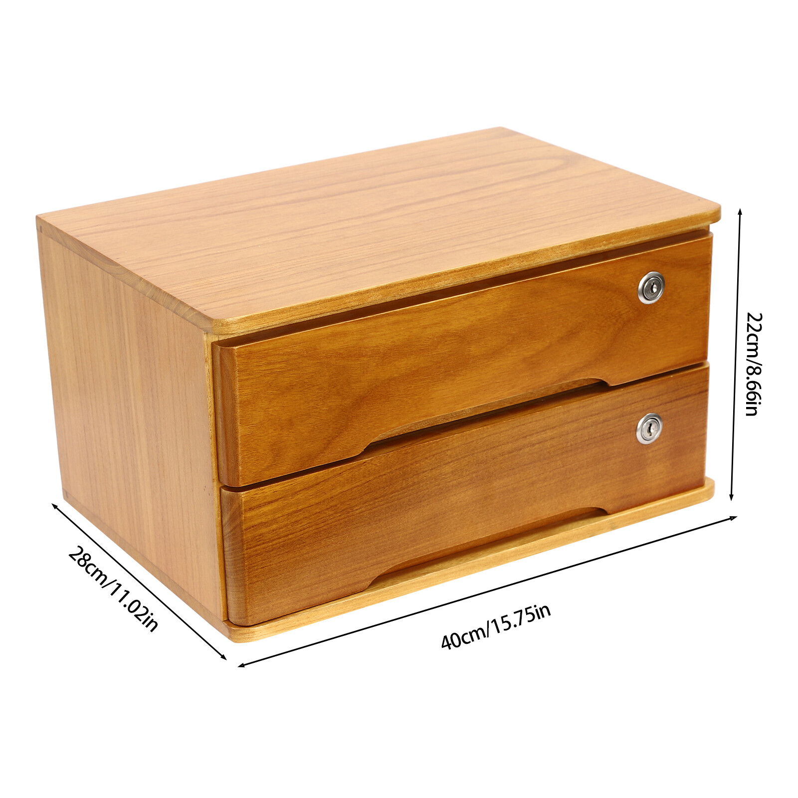 Wooden Desktop Storage Box 2-Tier Desk Organizer w/ Lockable Drawers 30kg