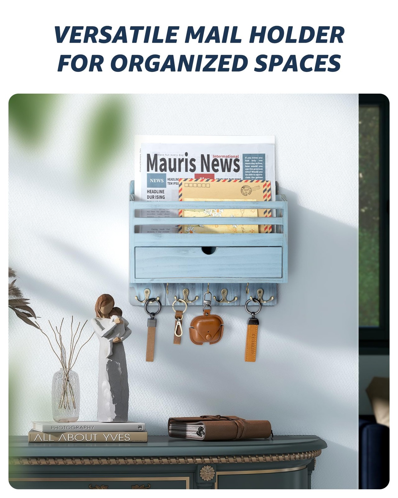 Rustic Mail Organizer Wall Mounted with Drawer Organizer – Farmhouse Key and …