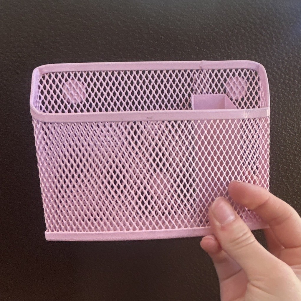 Pink Metal Mesh Magnetic Desktop Organizer Holder Storage Bin Desk Caddy