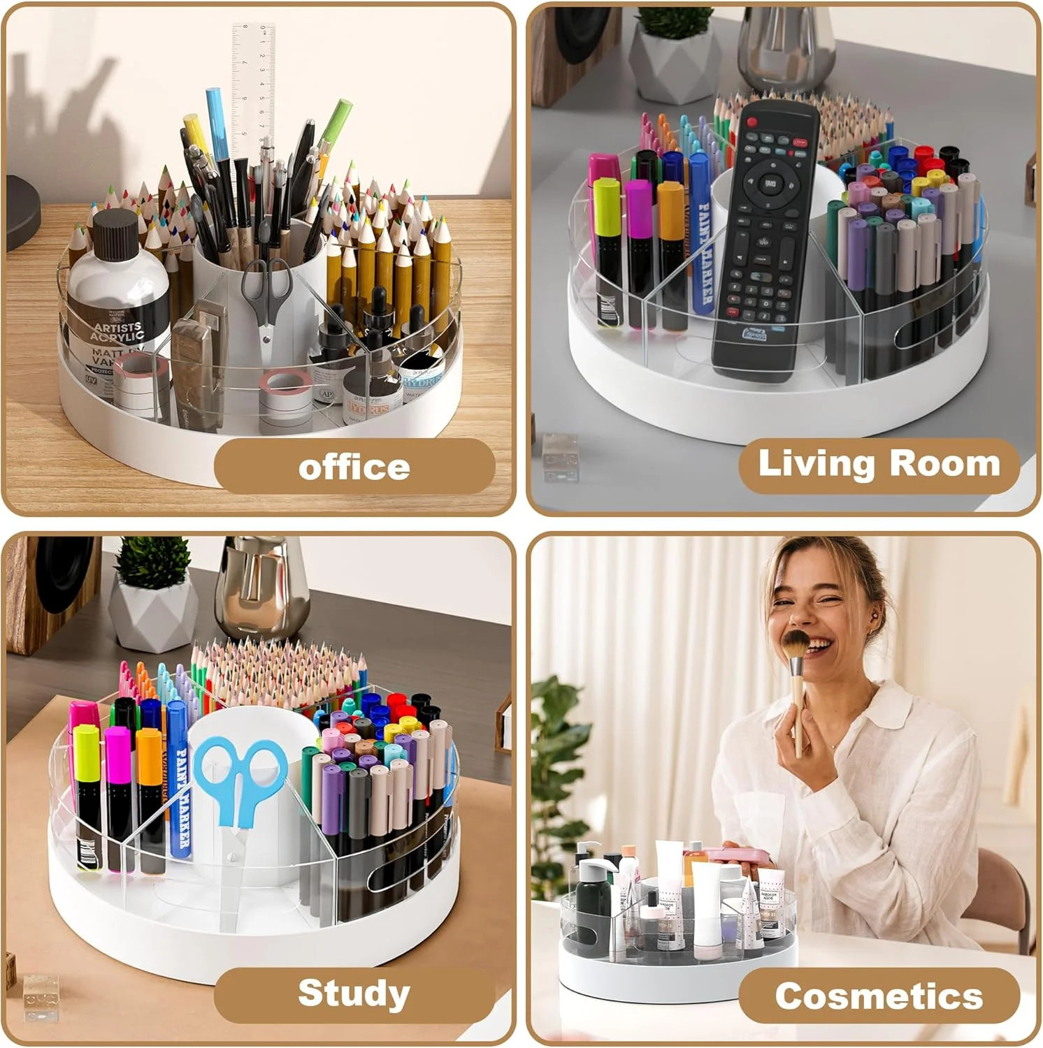 CraftGenes Rotating Pencil Organizer for Desk, 360 Smooth Spinning Marker Organi