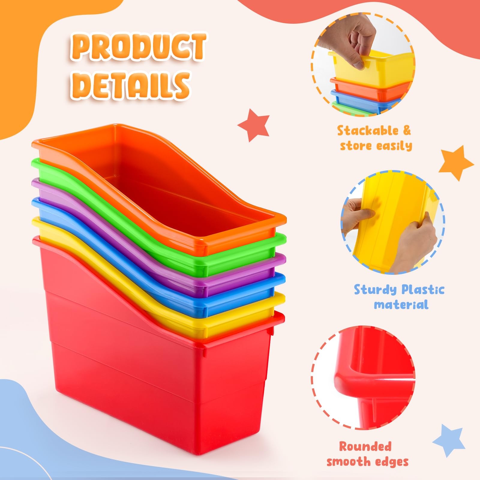 12 Pack Overlapping Classroom Storage Bins (Rainbow Colors) – Durable Book an…