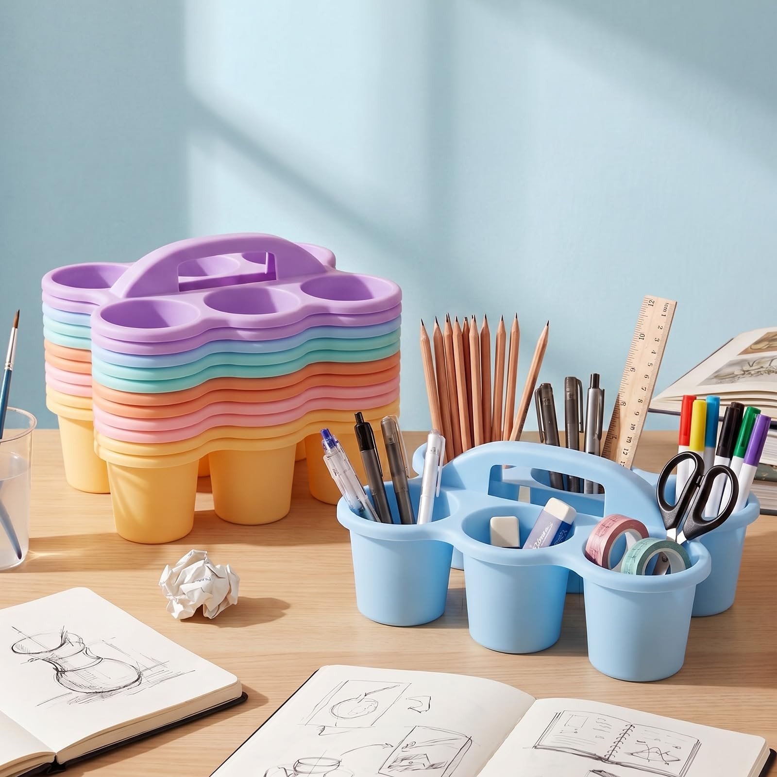 12 Pcs Classroom Caddy Bulk – Plastic 6 Compartments Table Storage Caddy with…