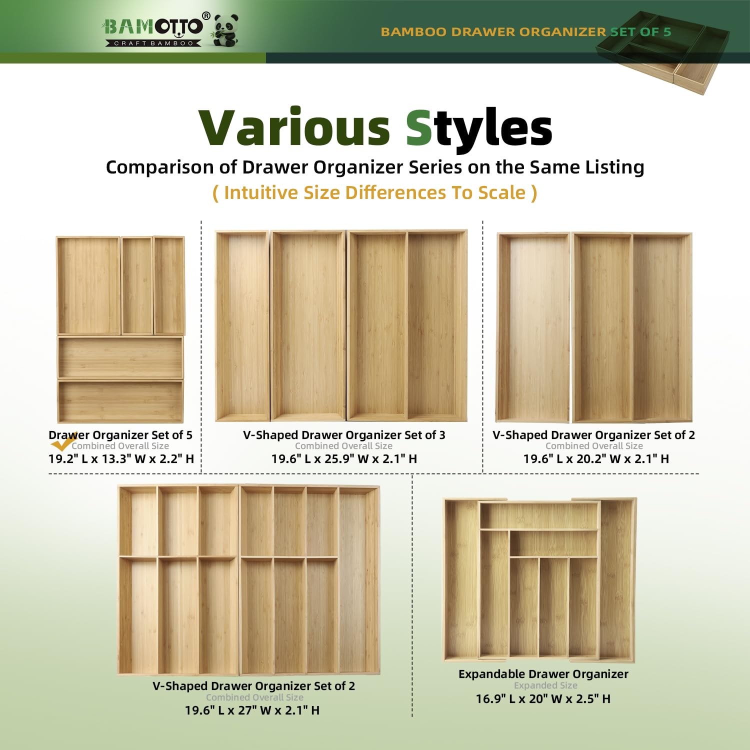 BAMOTTO CRAFTBAMBOO Stack 19.2″ L x 13.3″ W x 2.2″ H, Bamboo (5 Piece Set)