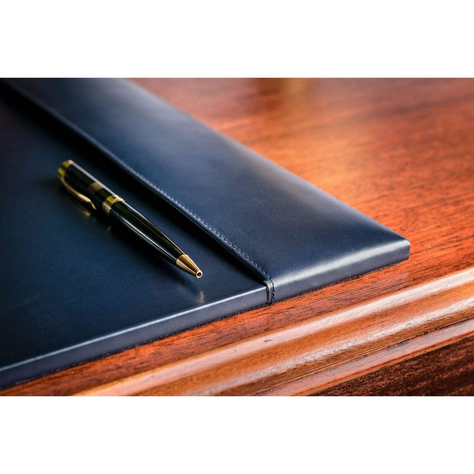DACASSO Bonded Leather Desk Pad with Side Rails – Luxury 18″ x 30″, Navy Blue