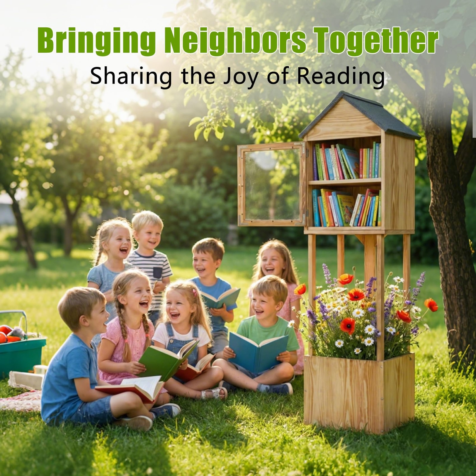Little Library Box Outdoor with Floral Fence